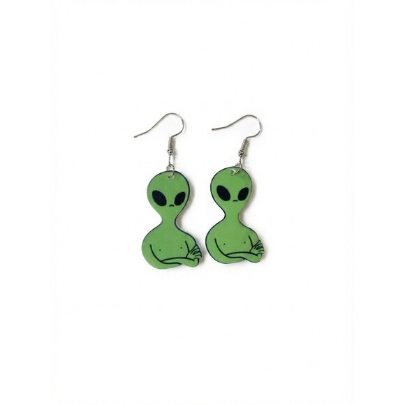 Unbranded Jewelry - Green Alien Dangle Earrings Cute Quirky Sci Fi Acrylic Hook Earrings Jewelry UFO